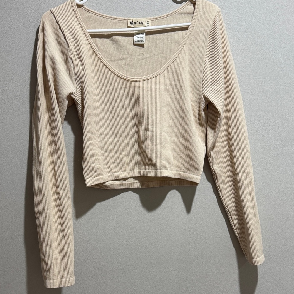 Trendy Cream Ribbed Crop Top